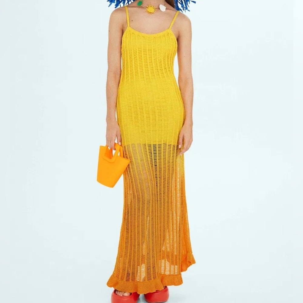 Simon Miller x MANGO Bright Yellow Knit Maxi Dress with Openwork Panels